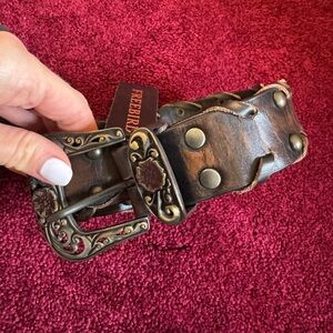 Freebird Brown Leather Belt with Brass Buckle